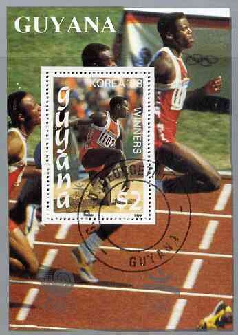 Guyana 1988 Korea '88 $2 m/sheet (Winners - Sprinting) very fine cto used, stamps on , stamps on  stamps on olympics     running    