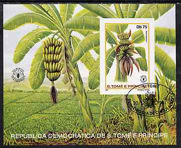 St Thomas & Prince Islands 1981 Fruit imperf 75Db m/sheet (Bananas) very fine cto used Mi BL 79B, stamps on , stamps on  stamps on fruit    bananas