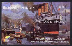 St Thomas & Prince Islands 1989 Ships 50 Db m/sheet (Imperator) very fine cto used Mi BL 201, stamps on , stamps on  stamps on ships