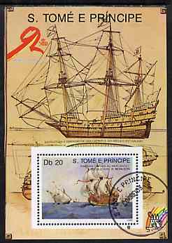 St Thomas & Prince Islands 1989 Ships 20 Db m/sheet #3 (18th Cent Merchantman) very fine cto used Mi BL 205, stamps on , stamps on  stamps on ships