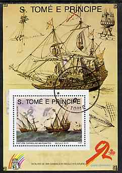 St Thomas & Prince Islands 1989 Ships 20 Db m/sheet #4 (18th Cent Merchantman) very fine cto used Mi BL 206, stamps on , stamps on  stamps on ships