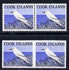 Cook Islands 1963 def 5d White Tern in unmounted mint imperf pair plus normal pair (as SG 166), stamps on birds