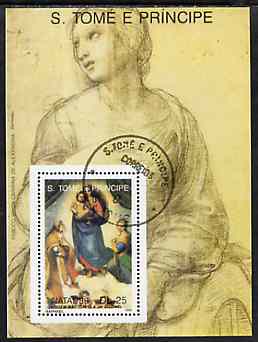 St Thomas & Prince Islands 1989 Christmas 25Db m/sheet (Painting by Raphael) very fine cto used Mi BL 224, stamps on christmas    arts    raphael, stamps on renaissance