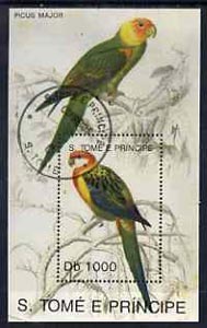 St Thomas & Prince Islands 1992 Parrots 1000Db m/sheet very fine cto used, stamps on , stamps on  stamps on birds     parrots