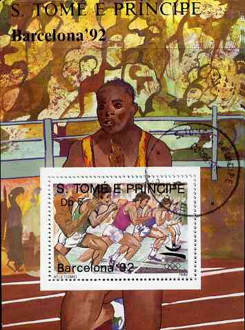 St Thomas & Prince Islands 1989 Barcelona '92 5Db m/sheet (Running) very fine cto used Mi BL 197, stamps on olympics     running