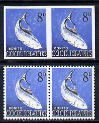 Cook Islands 1963 def 8d Skipjack Tuna in unmounted mint imperf pair plus normal pair (as SG 168), stamps on fish     marine-life, stamps on gamefish