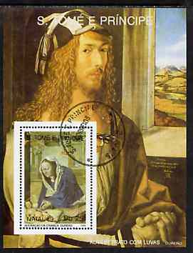 St Thomas & Prince Islands 1989 Christmas 25Db m/sheet (Painting by Durer) very fine cto used Mi BL 223, stamps on christmas    arts    dÃœrer, stamps on renaissance