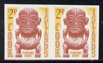Cook Islands 1963 def 2d Fishing God in unmounted mint imperf pair (as SG 168), stamps on fish    marine-life     religion