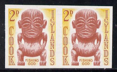 Cook Islands 1963 def 2d Fishing God in unmounted mint imperf pair (as SG 168), stamps on , stamps on  stamps on fish    marine-life     religion