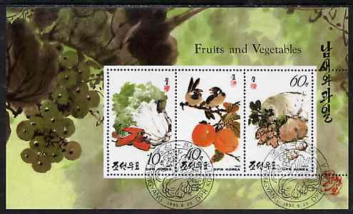 North Korea 1993 Fruit & Vegetables m/sheet #1 (10w, 40w & 60w values) very fine cto used, stamps on , stamps on  stamps on fruit    food
