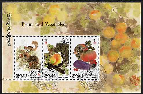 North Korea 1993 Fruit & Vegetables m/sheet #2 (20w, 30w & 50w values) very fine cto used, stamps on , stamps on  stamps on fruit    food