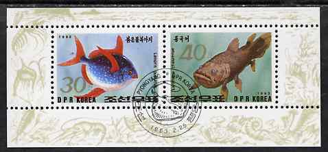 North Korea 1993 Fish sheetlet containing 30ch & 40ch values very fine cto used, stamps on , stamps on  stamps on fish     marine-life