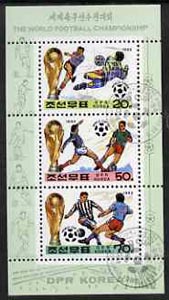 North Korea 1993 Football World Cup sheetlet #2 containing 20ch, 50ch & 70ch values, fine cto used, stamps on football   sport