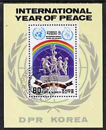 North Korea 1986 International Peace Year m/sheet (Sculpture & Rainbow) very fine cto used, stamps on , stamps on  stamps on peace    sculpture    rainbow