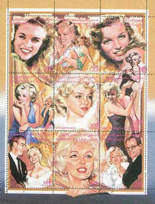 Sahara Republic 1996 Marilyn Monroe sheetlet containing set of 9 values very fine cto used, stamps on , stamps on  stamps on marilyn monroe       entertainments    films