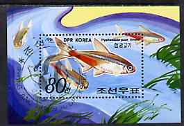 North Korea 1991 Fish 80ch m/sheet very fine cto used, stamps on fish    