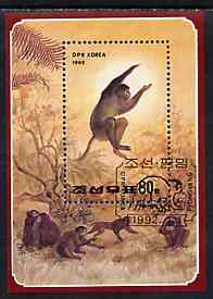 North Korea 1992 Monkeys 80ch m/sheet very fine cto used, SG MS N3111, stamps on , stamps on  stamps on apes, stamps on  stamps on animals