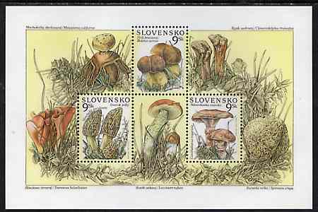 Slovakia 1997 Mushrooms unmounted mint sheetlet containing 3 values, stamps on , stamps on  stamps on fungi