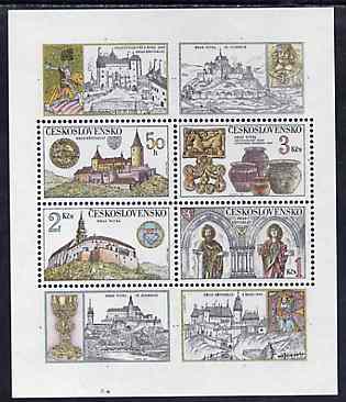 Czechoslovakia 1982 Castles unmounted mint m/sheet containing set of 4 values plus 4 labels, SG MS 2636, Mi BL 50, stamps on , stamps on  stamps on castles     archaeology