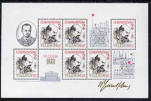 Czechoslovakia 1985 Birth Anniversary of Lenin unmounted mint m/sheet, SG MS 2773, Mi BL 62, stamps on , stamps on  stamps on personalities    lenin    constitutions     