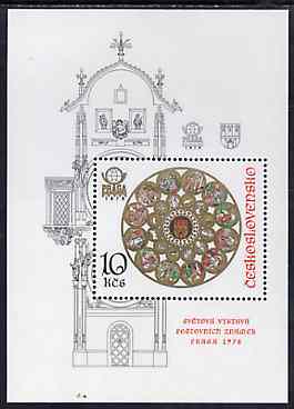 Czechoslovakia 1978 'Praga 78' Stamp Exhibition (9th series - Astronomical Clock) unmounted mint m/sheet, SG MS 2418, Mi BL 35, stamps on , stamps on  stamps on astronomy, stamps on stamp exhibitions, stamps on clocks, stamps on astrology