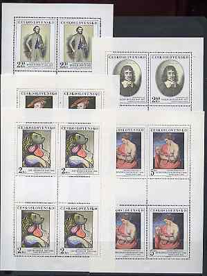 Czechoslovakia 1977 Paintings (12th series) set of 5 each in unmounted mint sheetlets of 4 plus 2 blank labels, SG 2375-79, Mi 2413-17, stamps on , stamps on  stamps on arts