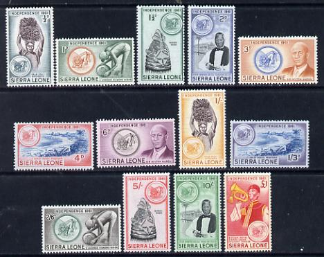 Sierra Leone 1961 Independence definitive set of 13 values unmounted mint, SG 223-35, stamps on 