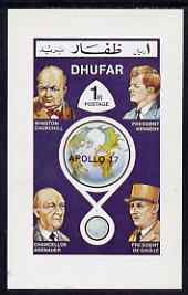 Dhufar 1972 Heads of State & Space Achievements imperf souvenir sheet opt'd APOLLO 17 unmounted mint, stamps on , stamps on  stamps on space    constitutions    kennedy     churchill     telescope    de gaulle    personalities      communications