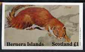 Bernera 1982 Animals imperf  souvenir sheet (£1 value Stoat) unmounted mint, stamps on animals       stoat