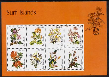 Surf Island Flowers perf sheetlet containing complete set of 8 (orange border) unmounted mint, stamps on , stamps on  stamps on flowers