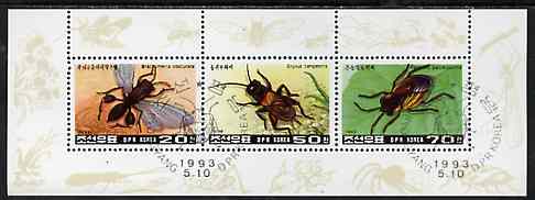 North Korea 1993 Insects sheetlet containing 20ch, 50ch & 70ch fine cto used, see after SG N3272, stamps on , stamps on  stamps on insects 