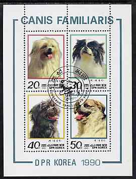 North Korea 1991 Dogs sheetlet containing set of 4 values fine cto used, SG N2932a, stamps on , stamps on  stamps on dogs