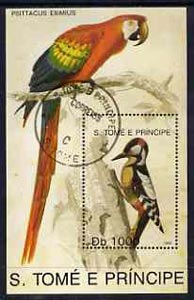 St Thomas & Prince Islands 1992 Birds m/sheet (Woodpecker & Parrot) very fine cto used, stamps on birds     woodpecker     parrot