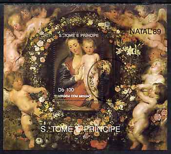 St Thomas & Prince Islands 1989 Christmas 100Db m/sheet (Painting by Rubens) very fine cto used Mi BL 222, stamps on , stamps on  stamps on christmas    arts    rubens, stamps on  stamps on renaissance