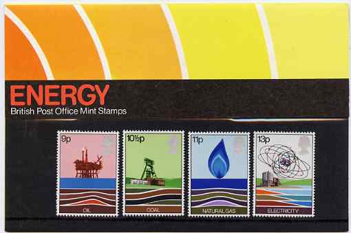 Great Britain 1978 Energy Resources set of 4 in official presentation pack SG 1050-53, stamps on , stamps on  stamps on science, stamps on  stamps on  oil , stamps on  stamps on chemistry, stamps on energy, stamps on coal, stamps on mining, stamps on atomics