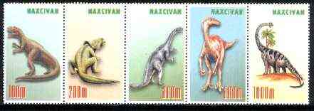 Naxcivan Republic 1997 Prehistoric Animals unmounted mint perf strip of 5 values complete, stamps on dinosaurs