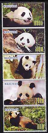 Naxcivan Republic 1997 Pandas unmounted mint perf strip of 5 values complete, stamps on animals    pandas