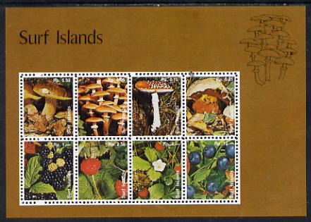 Surf Island Fungi & Berries perf sheetlet containing complete set of 8 (brown border) unmounted mint, stamps on food   fungi     fruits