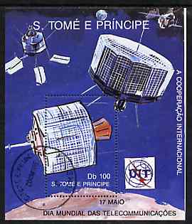 St Thomas & Prince Islands 1989 Communications 50Db m/sheet (Early Bird) very fine cto used Mi BL 221, stamps on , stamps on  stamps on communications    satellites    space