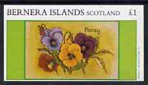 Bernera 1982 Flowers #13 (Pansy) imperf  souvenir sheet (£1 value) unmounted mint, stamps on flowers, stamps on violas