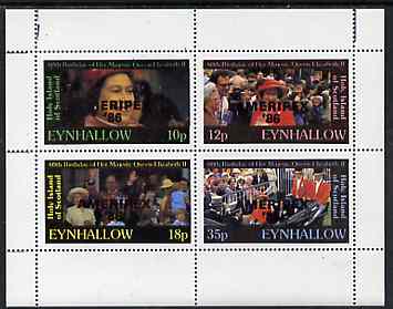 Eynhallow 1986 Queens 60th Birthday perf set of 4 (10p, 12p, 18p & 35p) optd AMERIPEX 86 in black unmounted mint, stamps on royalty, stamps on 60th birthday, stamps on stamp exhibitions