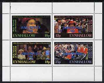 Eynhallow 1986 Queens 60th Birthday perf set of 4 (10p, 12p, 18p & 35p) optd AMERIPEX 86 in blue unmounted mint, stamps on royalty, stamps on 60th birthday, stamps on stamp exhibitions