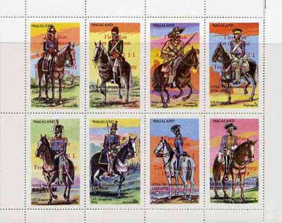 Nagaland 1976 USA Bicentenary (Military Uniforms - On Horseback) complete perf  set of 8 values opt'd First Man on the Moon in red unmounted mint, stamps on , stamps on  stamps on militaria     americana    horses    space, stamps on  stamps on uniforms