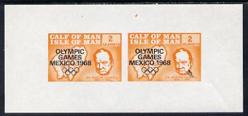 Calf of Man 1968 Olympic Games Mexico overprinted on Churchill imperf m/sheet (2 x 2m in orange) unlisted by Rosen unmounted mint, stamps on , stamps on  stamps on churchill, stamps on  stamps on maps, stamps on  stamps on personalities, stamps on  stamps on sport, stamps on  stamps on olympics