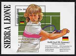 Sierra Leone 1988 Steffi Graf's Grand Slam Tennis Victories unmounted mint m/sheet opt'd 'US Open - Graf v Sabatini' in gold, SG MS 1193, stamps on sport, stamps on tennis    
