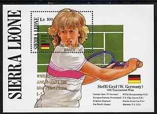 Sierra Leone 1988 Steffi Graf's Grand Slam Tennis Victories unmounted mint m/sheet opt'd 'Wimbledon - Graf v Navratilova' in gold, SG MS 1193, stamps on , stamps on  stamps on sport, stamps on  stamps on tennis    