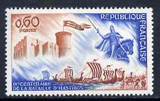 France 1966 Anniversary of Battle of Hastings 60c unmounted mint, SG 1722, Yv 1486, stamps on ships, stamps on battles, stamps on vikings, stamps on history, stamps on castles