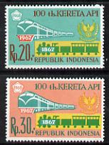 Indonesia 1968 Railway Centenary set of 2 unmounted mint SG 1193-94*, stamps on , stamps on  stamps on railways