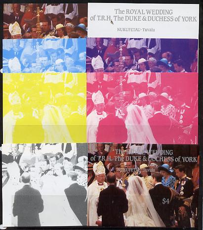 Tuvalu - Nukufetau 1986 Royal Wedding (Andrew & Fergie) $4 m/sheet set of 8 imperf progressive colour proofs comprising the 5 individual colours plus 3 composites unmounted mint, stamps on , stamps on  stamps on royalty, stamps on  stamps on andrew, stamps on  stamps on fergie, stamps on  stamps on 