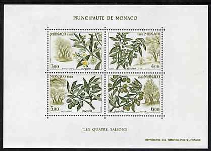 Monaco 1988 Seasons of the Olive Tree m/sheet containing set of 4 unmounted mint, SG MS 1897, Mi BL 41